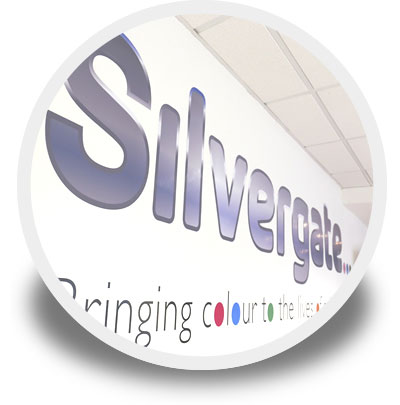 Silvergate logo on office wall